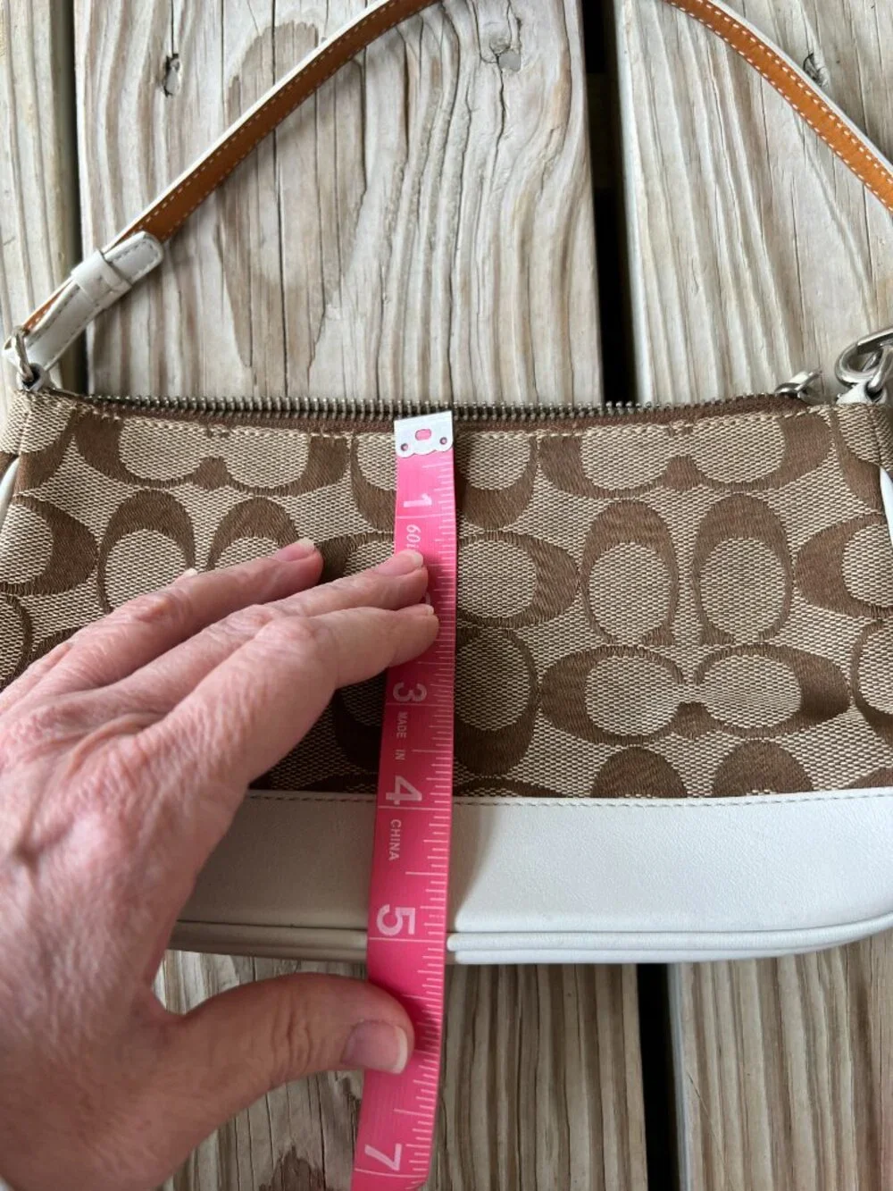 Vintage Coach Signature Jacquard Demi bag brown white leather Y2K shoulder bag - Picture 4 of 16